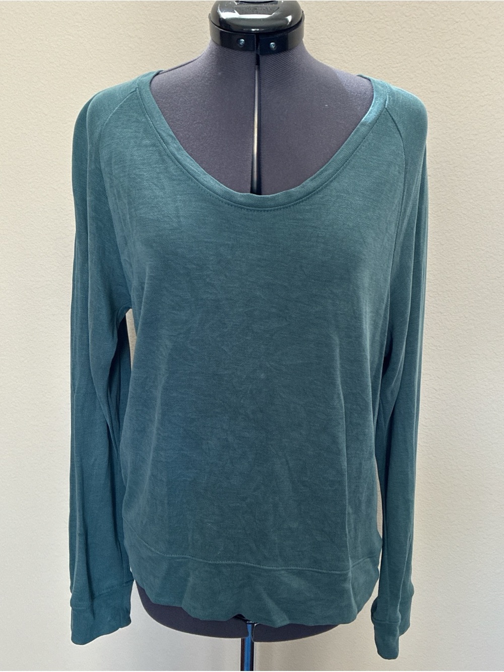Teal wide neck knit top